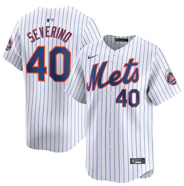 Men%27s New York Mets #40 Luis Severino White 2024 Home Limited Stitched Baseball Jersey Dzhi